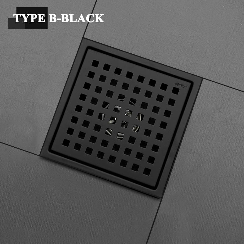 Black SUS304 Stainless Steel Shower Drain Bathroom Floor Drain Tile Insert Square Anti-odor Floor Waste Grates 15CM Brushed Gold
