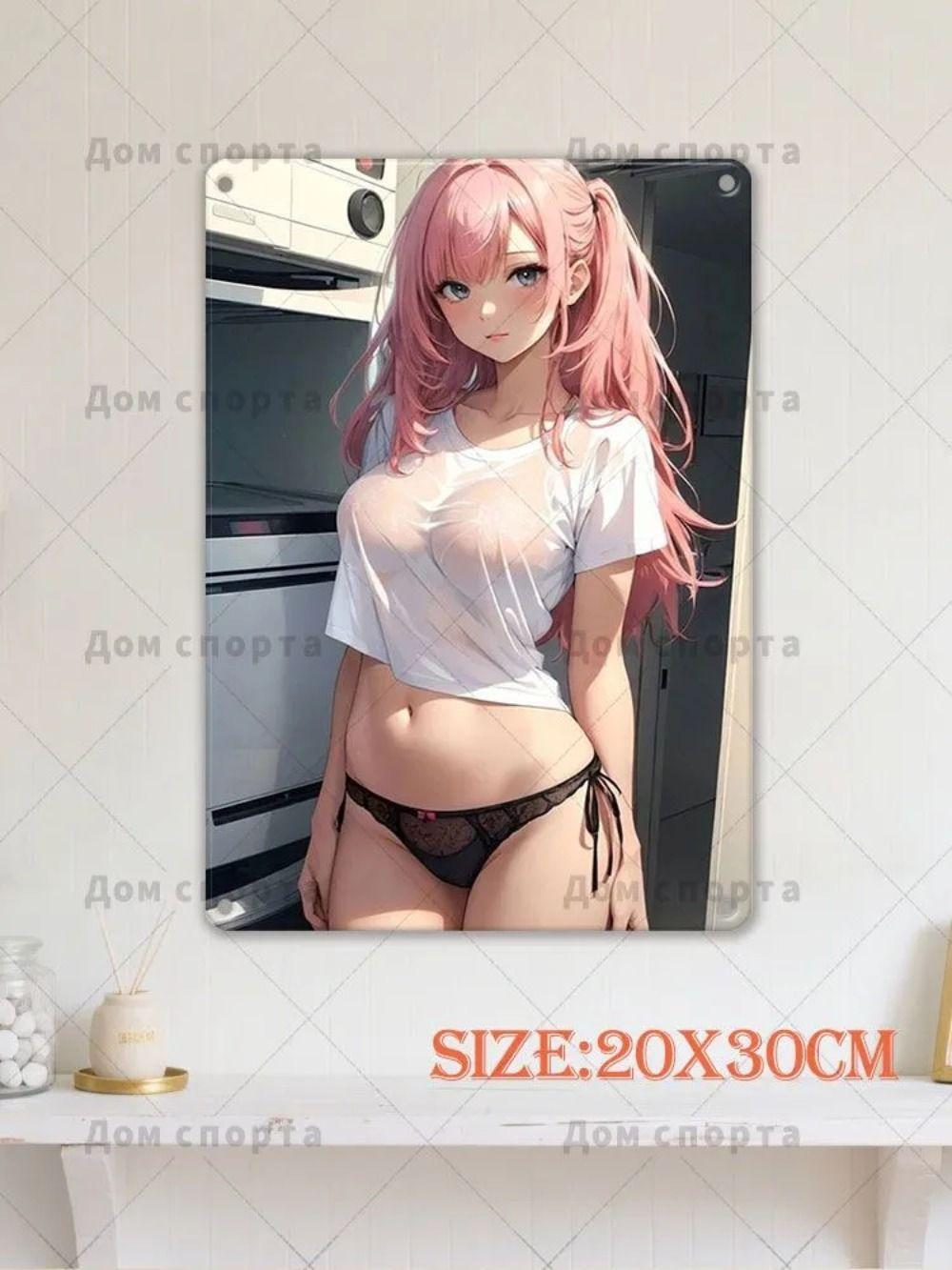 Настенная картина Аниме Девушка, подходит для подвешивания на дверь гаража, в спальню, в прихожую, 30x20 см
