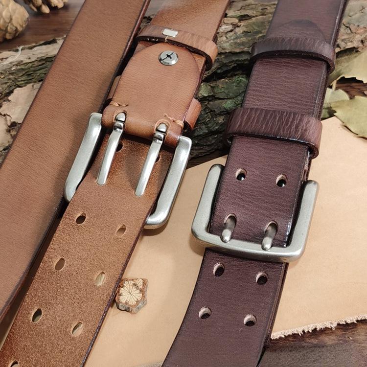 Belt Men's Special Forces Double Pin Buckle Genuine Leather First Layer Pure Cattlehide Retro Casual Belt