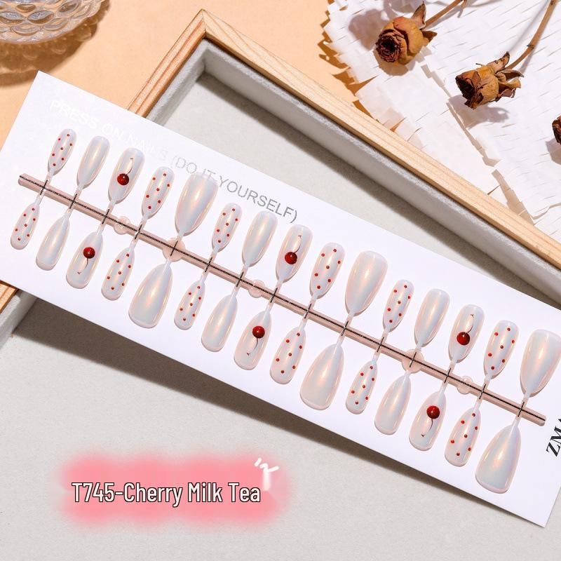 

Cherry Milk Tea Almond 3D Aurora Polka Dot Cat Eye Nail Stickers - 30 Pieces Full Set M/M/M
