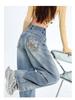 Women's Personalized Bamboo Pattern Light Blue Wide Leg Jeans - Trendy, Slimming, Loose Fit for Spring/Summer