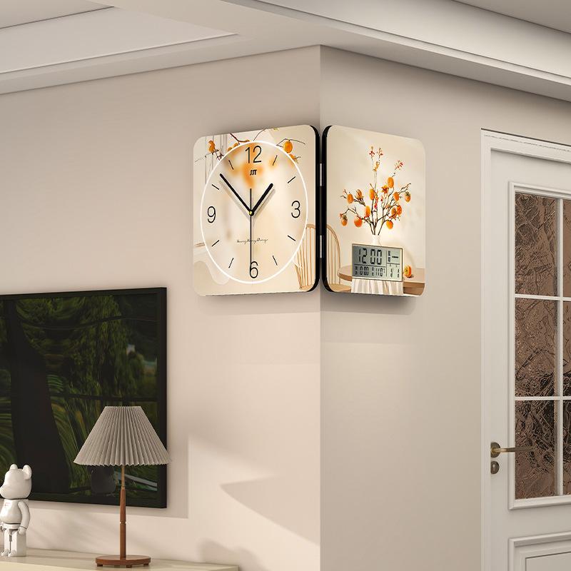 Double sided corner clock, living room wall clock, dining room non perforated wall clock, high-end wall clock
