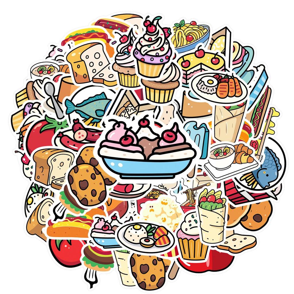 35pcs-50pcs Playful Snacks Stickers Cartoon Food Funny Stickers Stickers For DIY Phone Laptop Scrapbook Bike Guitar DIY