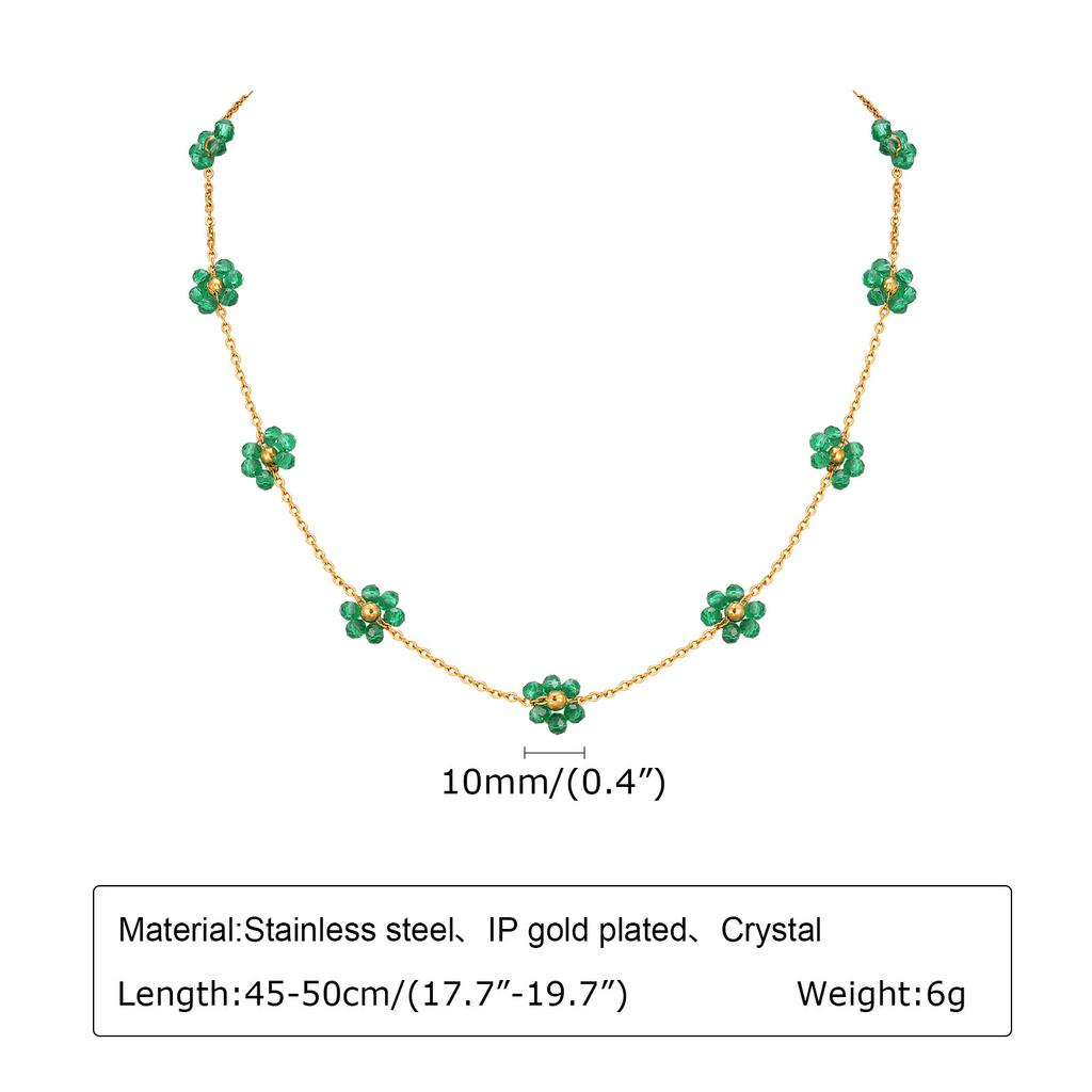 Jewelry Stainless Steel Green Beads Flower Imitation Pearl Bracelet Necklace Gold Ladies
