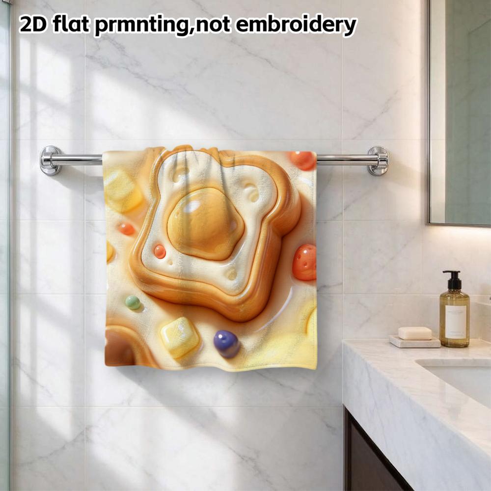 Cute Toast And Fried Egg Print Towel, Soft Absorbent Quick Dry Hand Towel, Lovely Kitchen And Bathroom Towel