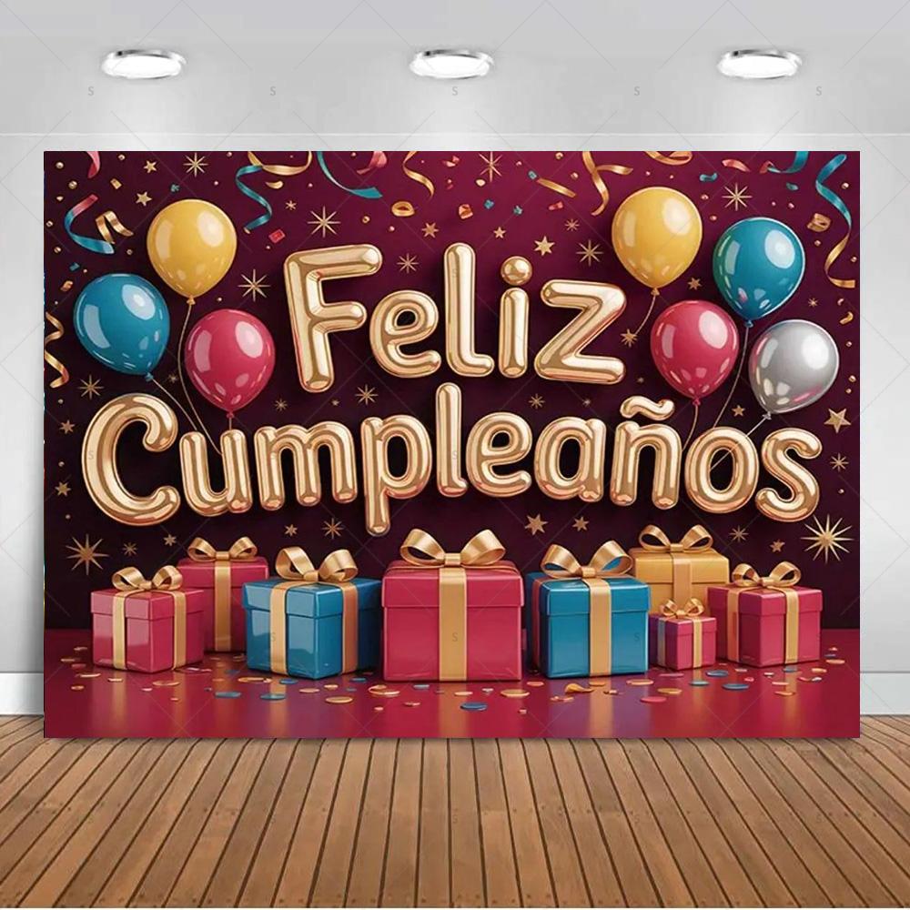 Spanish Happy Birthday Theme Background Supplies Colorful Balloon Birthday Party Decor Backdrop Banner Kid Gift Photo Shoot Prop