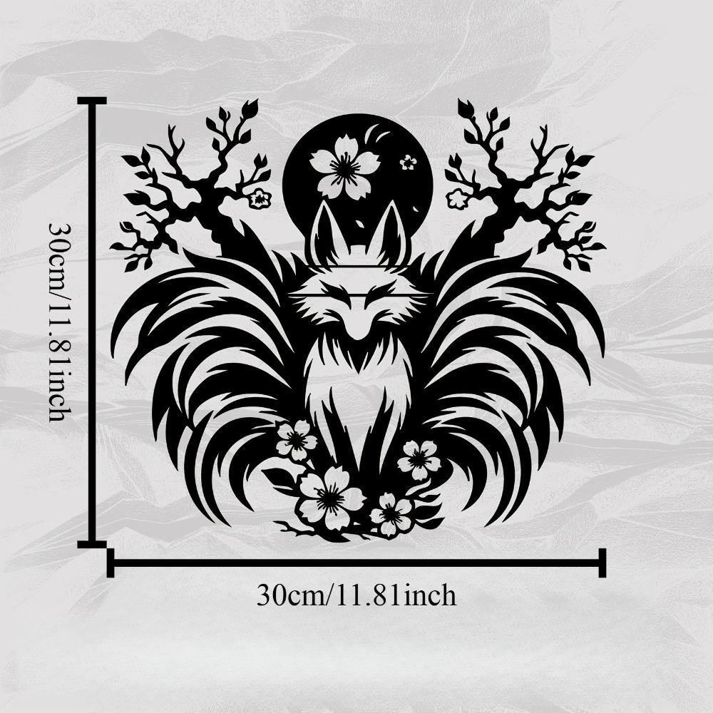 

Wrought Iron Fox Cherry Blossom Wall Art Weatherproof Metal Decor for Home Garden Halloween Spring Gift Nature Myth Lovers 12in
