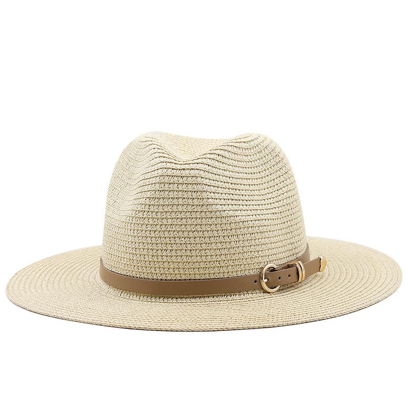 New look khaki fashion casual versatile big edge flat edge top hat travel beach sun protection Panama sun hat