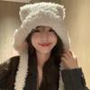 Fashion Cute Bear Ears Winter Hat Woolen Ear Protection Bucket Hat Plush Cold-Proof Cycling Cap For Women