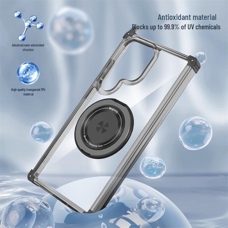Samsung S24/S25/S26 Ultra Magnetic Drop-Proof Phone Case with Rotating Stand - Gold Shield.