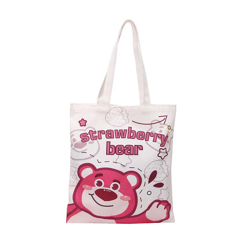 Canvas Tote Bag Large Capacity Casual With Lotso And Letter Print For Daily Use