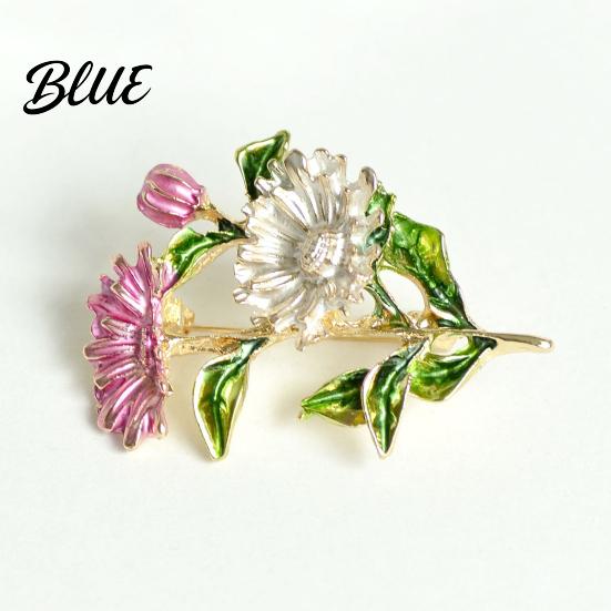 Windbreaker Brooch Pin Enamel Coloring Three Chrysanthemums Design Zinc Alloy