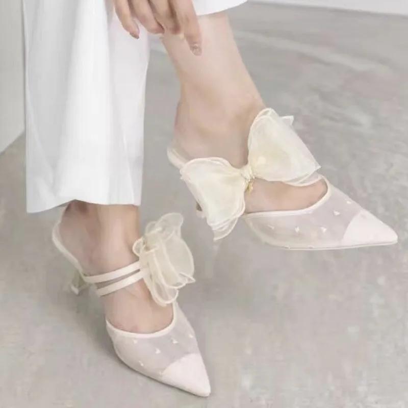 Ladies Shoes 2025 New Summer Closed Toe Women's Slippers Outdoor Best Seller Dress Hot Sale Mesh Elegant High Heels