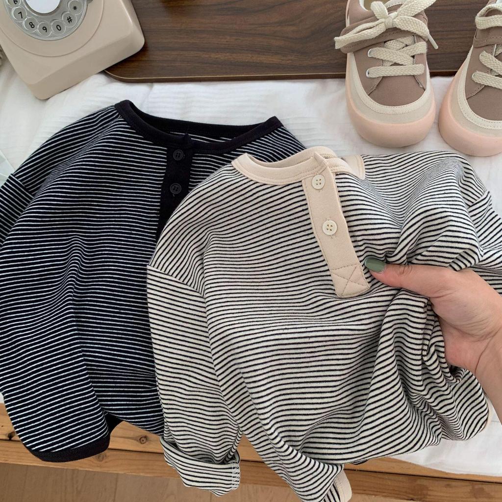 Kids' 2025 Korean-Style Striped Long-Sleeve T-shirt - Boys & Girls, Autumn Collection C0209