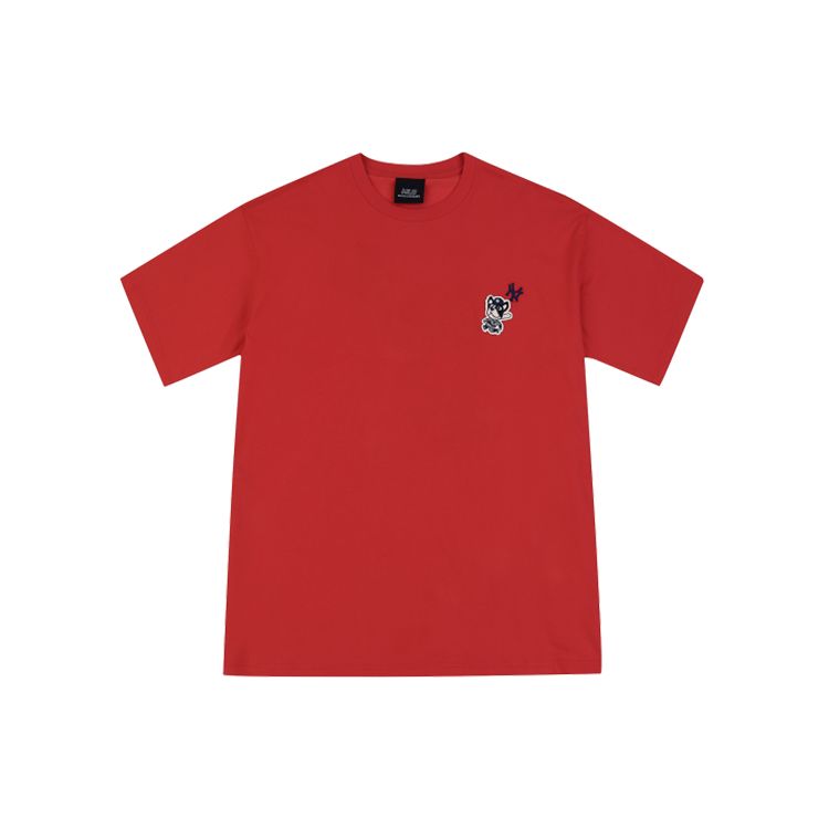MLB Cartoon Series Dog Print Crew Neck Straight Short Sleeve Breathable T-Shirt Unisex Tops Red 31TSCM031-50R