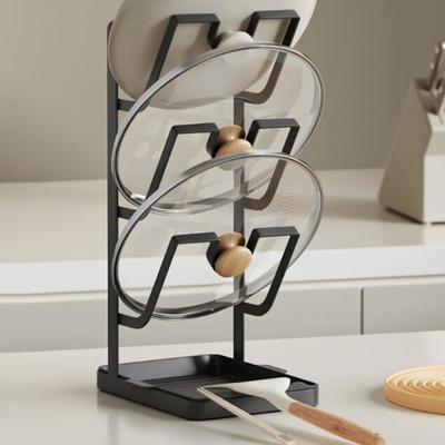 Lid Pot Lids Rack Three Layer Kitchen Pot Holder with Detachable Drain Tray Countertop