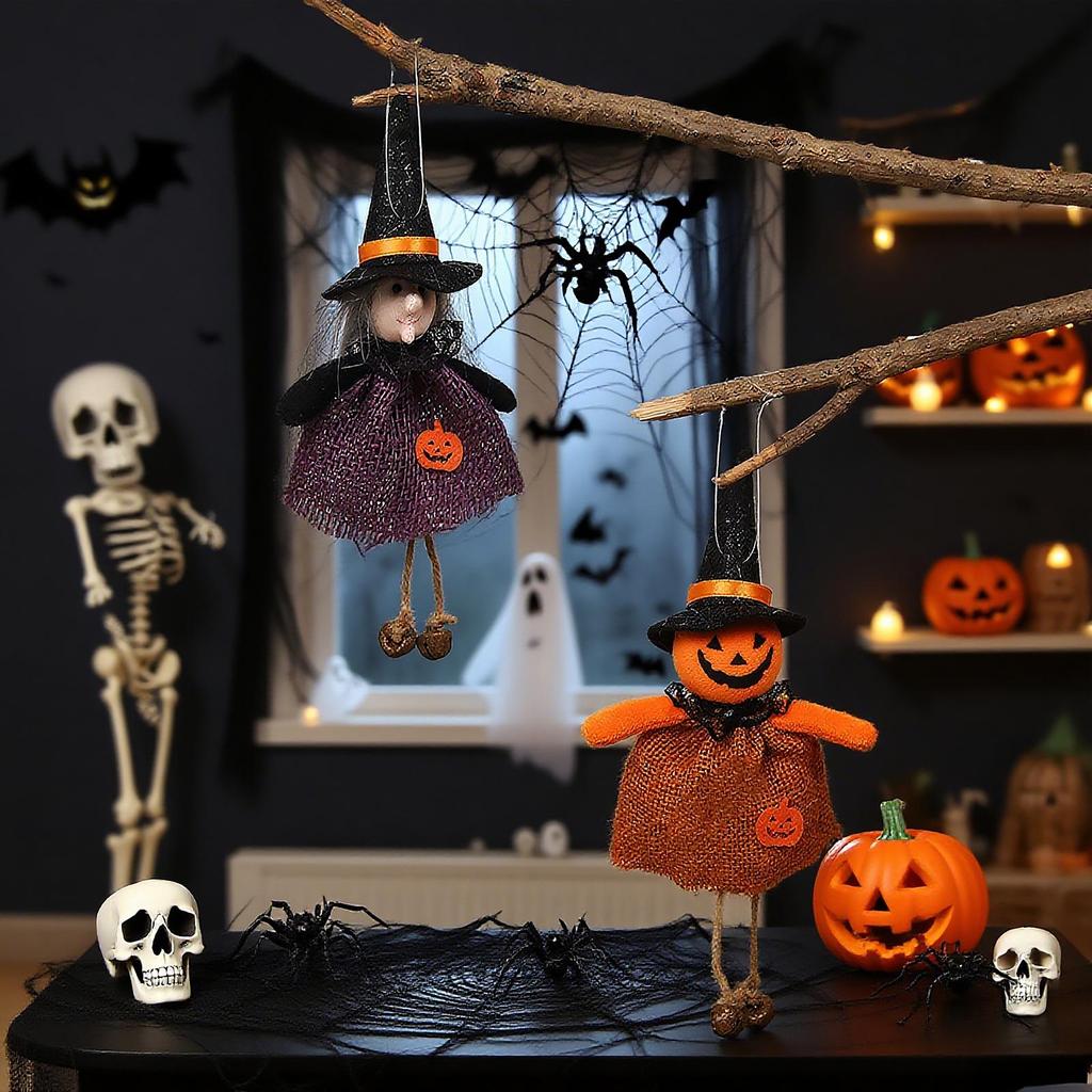 Cartoon Burlap Elf Pumpkin Doll Pendant for Halloween Decorations and Scene Dressing