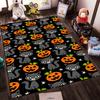 Halloween Black Cat and Pumpkin Pattern Carpet with Stars On Black Background Suitable for Use As an Anti-slip for Room and Bedroom Sofas