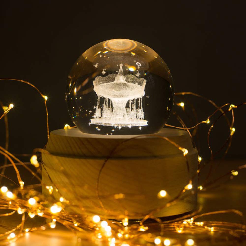 Mozalida Music Box Perfect As a Birthday Christmas Snow Globe Day Moon or for with Ambient Bedside LED USB and Projection Handmade Wooden Interior