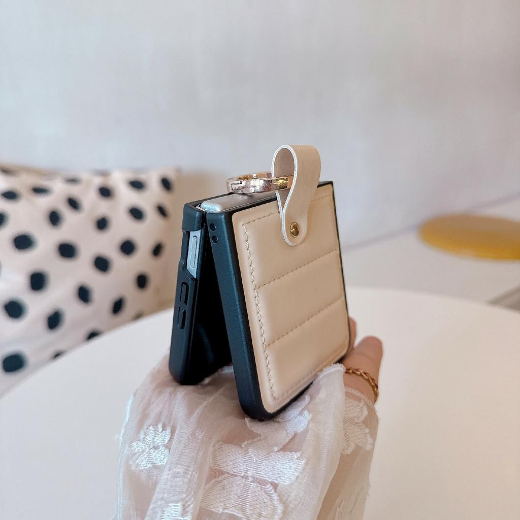 For Xiaomi Mix Flip 2 Case Case Down Jacket Style Rhinestone Decor Ring Holder Leather Coated PC Phone Cover