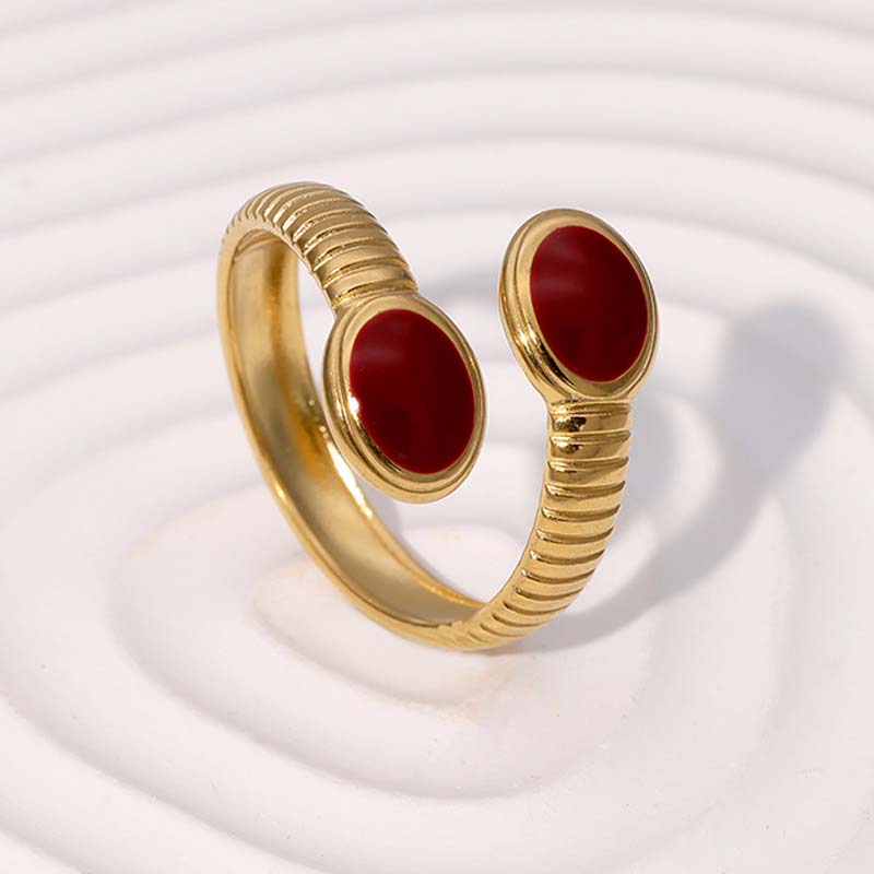 Vintage Red Drip Oil Geometric Rings for Women Stainless Steel Gold Color Heart Opening Adjustable Finger Rings Jewelry New