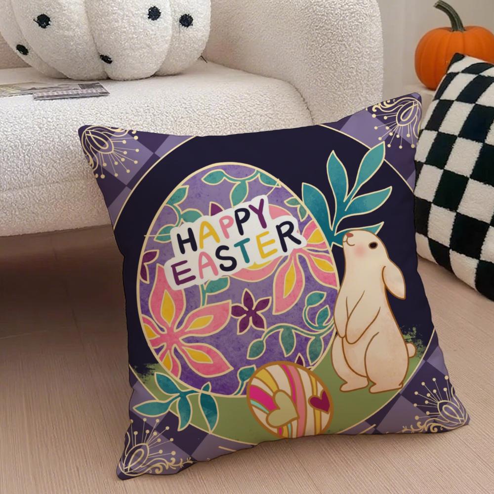 Religious Global Holiday Art Easter Rabbit Cushion Cover Throw Pillow Cover Hidden Button Durable Polyester Chair Cushion