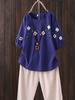 Cotton and Linen Embroidered T-shirt for Women, Summer New Style, Large Size, Loose Short-sleeved Top