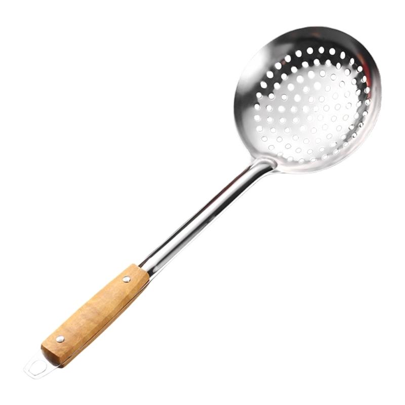 

201Stainless Steel Strainer Ladle Large Mesh Skimmer with Wood Handle Oil Skimmer Spoon Suitable for Kitchen Use M