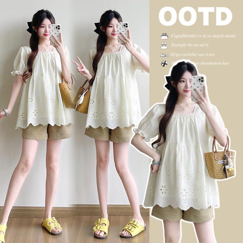 Korean-Style Maternity Dress: Fashionable, Cute, Embroidered Short Dress Large