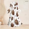 Women Plus Size Round Neck Bell Sleeve Leopard Sport Ball Print White Maxi Dress