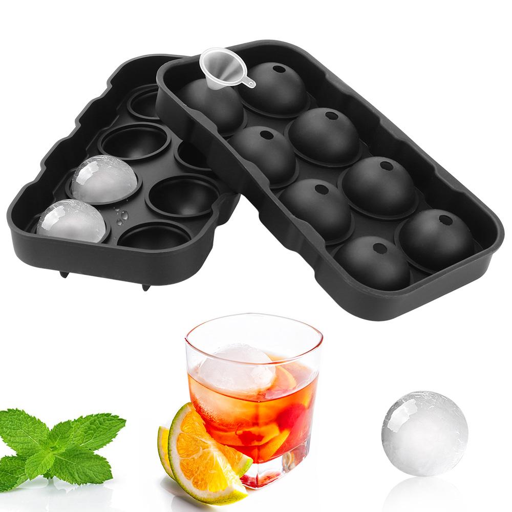 Ice Sphere Mold With Funnel Ice Cube Ball Maker Mold Bar Accessiories 8 Cavity Silicone Ice Ball Tray Ice Mold Kitchen Tools