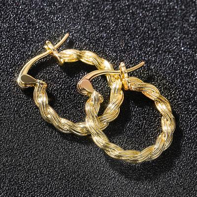 New Fancy Twist Design Hoop Earrings for Women Metal Gold Color Luxury Bridal Wedding Engagement Loop Earring Fashion Jewelry