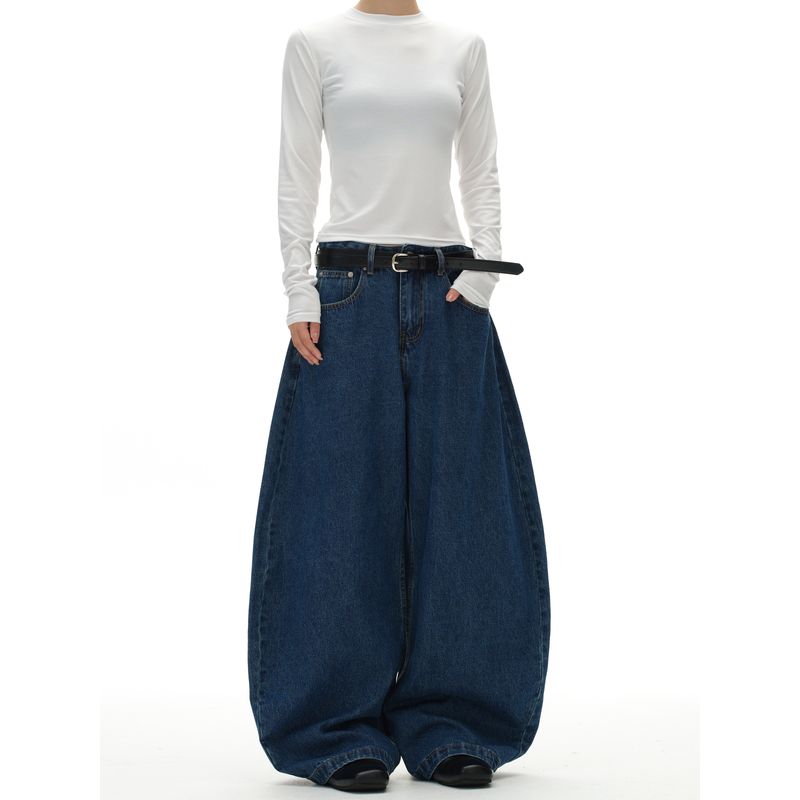 Kisko American Retro Embroidered Washed Vintage Wide-Leg Jeans Unisex Trendy Brand Relaxed Baggy Scimitar Pants