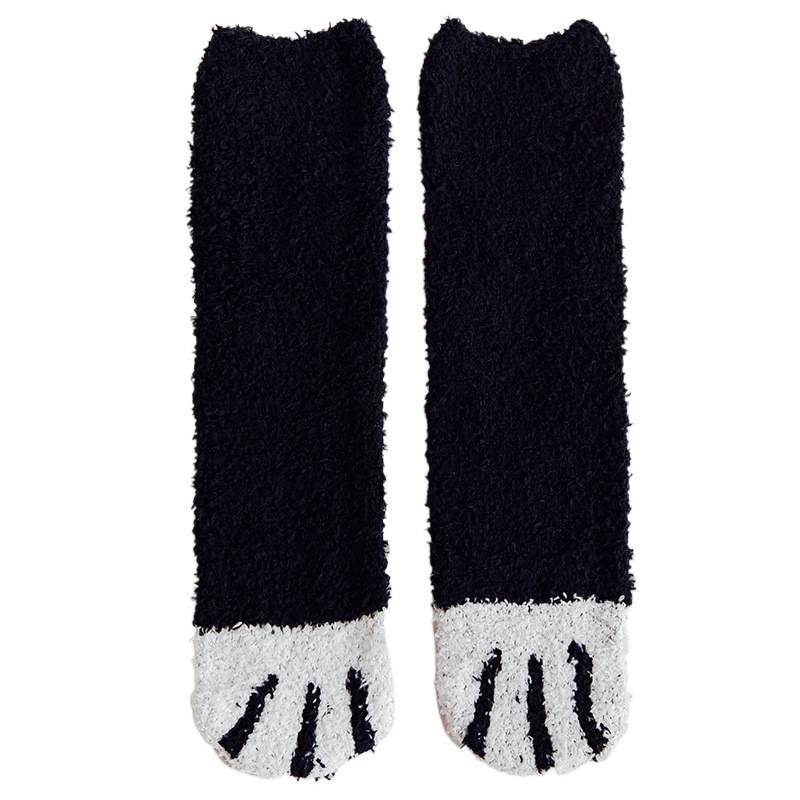 Coral Fleece Cat Paw Socks, Women's Mid-calf Fleece Half-fleece Sleeping Socks, Postpartum Floor Thick Socks for Autumn and Winter