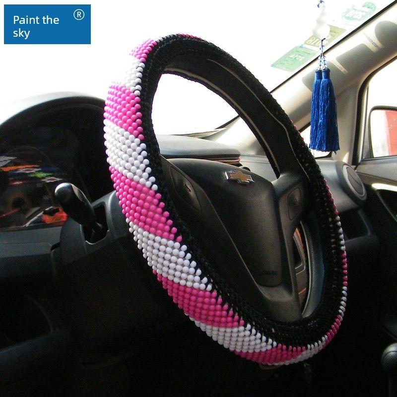Ice Silk Steering Wheel Cover Surrounding Border String Beads Car Steering Wheel Cover All Year Round Female Lady Car Steering Wheel Cover