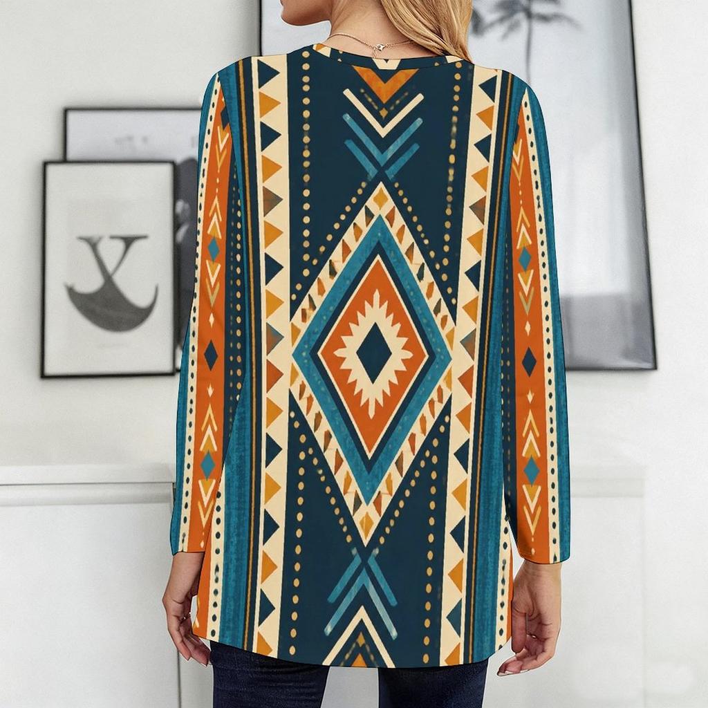Women Plus Size Round Neck Long Sleeve Plaid Print T Shirt Loose Longline With Pockets