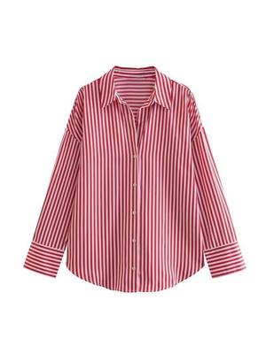 Spring & Autumn Women's European & American Style Striped Lapel Single-Breasted Loose Long Sleeve Shirt