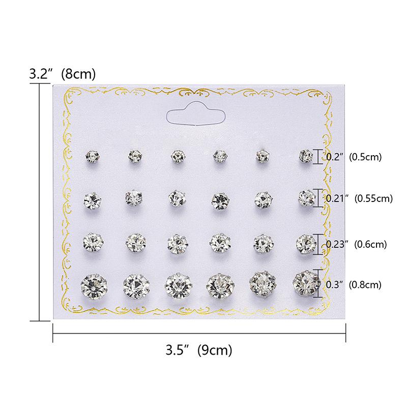 12Pair/Set Mixing Crystal Zircon Round Stud Earrings Women Girls Ear Accessories