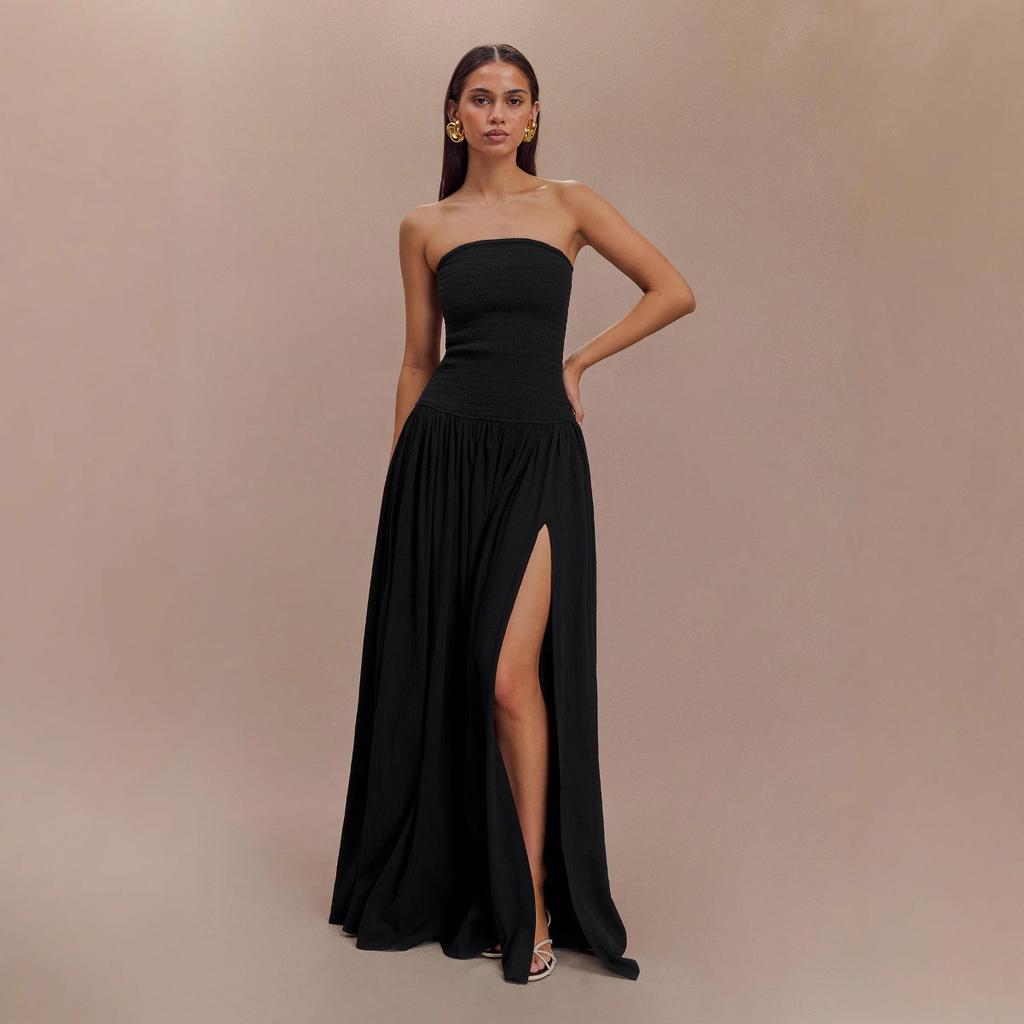 Sommer Damen Unifarben Ärmellos Rückenfrei Schlankheits Raffung Bandeau Maxi Lang Kleid, Neuankunft für Europäischen & Amerikanischen grenzüberschreitenden Handel