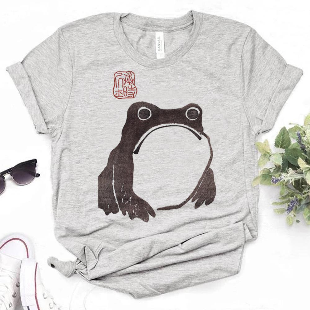 Grumpy Frog Top Women Funny Japanese Comic T-shirts Female Y2k Clothing