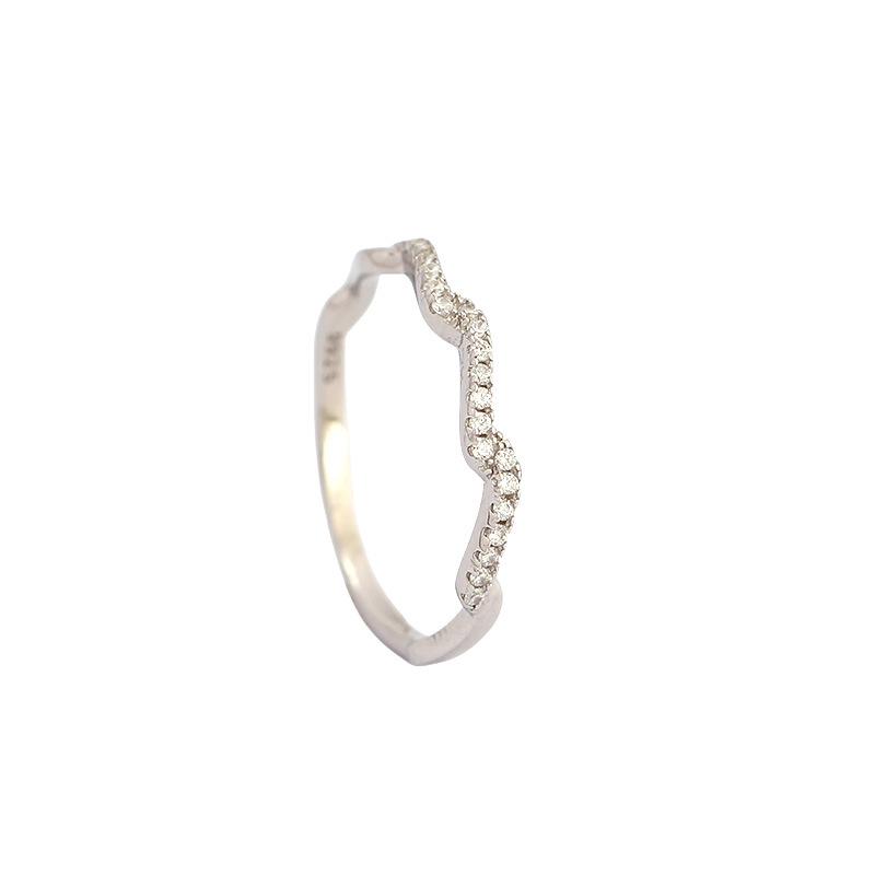 TYJ0339 S925 Sterling Silver Wavy Diamond Ring - Ultra-Fine, Minimalist Stacking Midi for Women's Index Finger