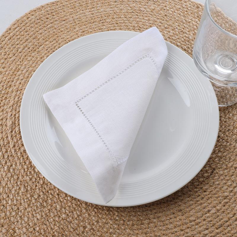 100 Pcs Hemstitched Cocktail Napkins 6X6 Inch White Linen Cotton Washable Cloth Napkin Coasters for Wedding Bar Beverage Party