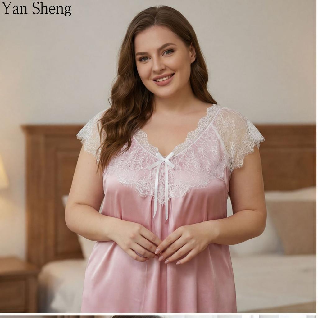 Short-Sleeved Nightgown Loose Casual Home Lace Plus Size Pajamas