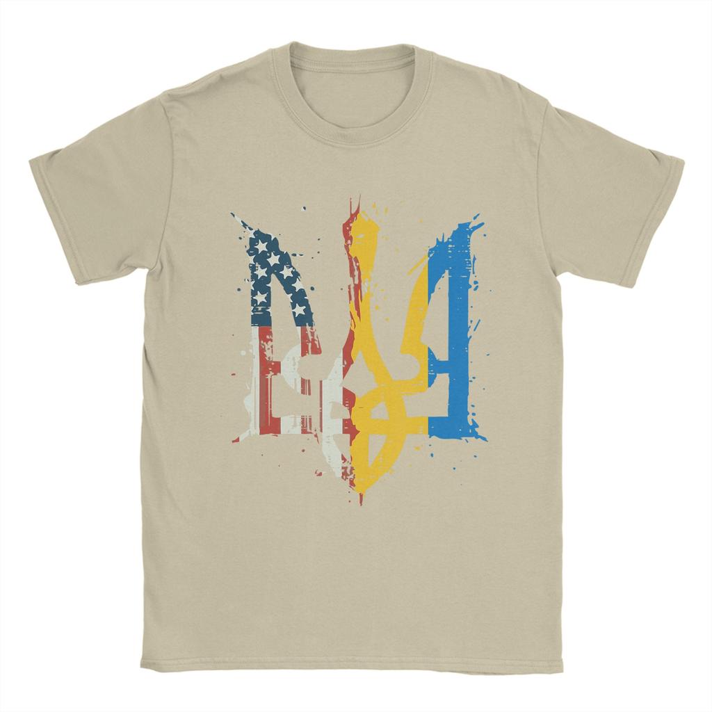 Ukraine America Flag Trident Ukrainian Tryzub TShirt Beach  Hip Hop TShirts Cotton ONeck Oversize Top Tees Y2K Retro Tshirt