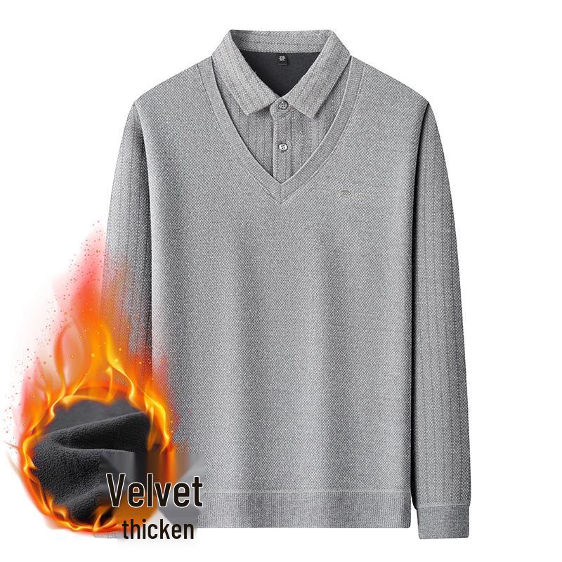 Men's Winter Holiday Two-Piece Plus Velvet Warm Sweater with Shirt Collar