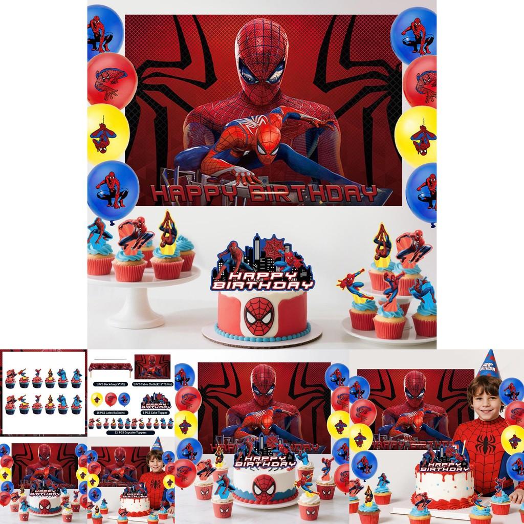 Spider Man Party Tablecloth Backdrop Balloon Cake Decor Set For Superhero Celebration