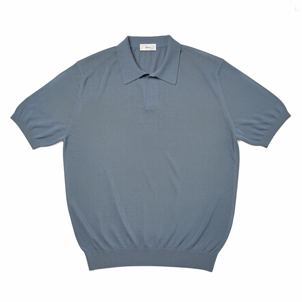 Berno Linen Like Open Collar Knit Blue L