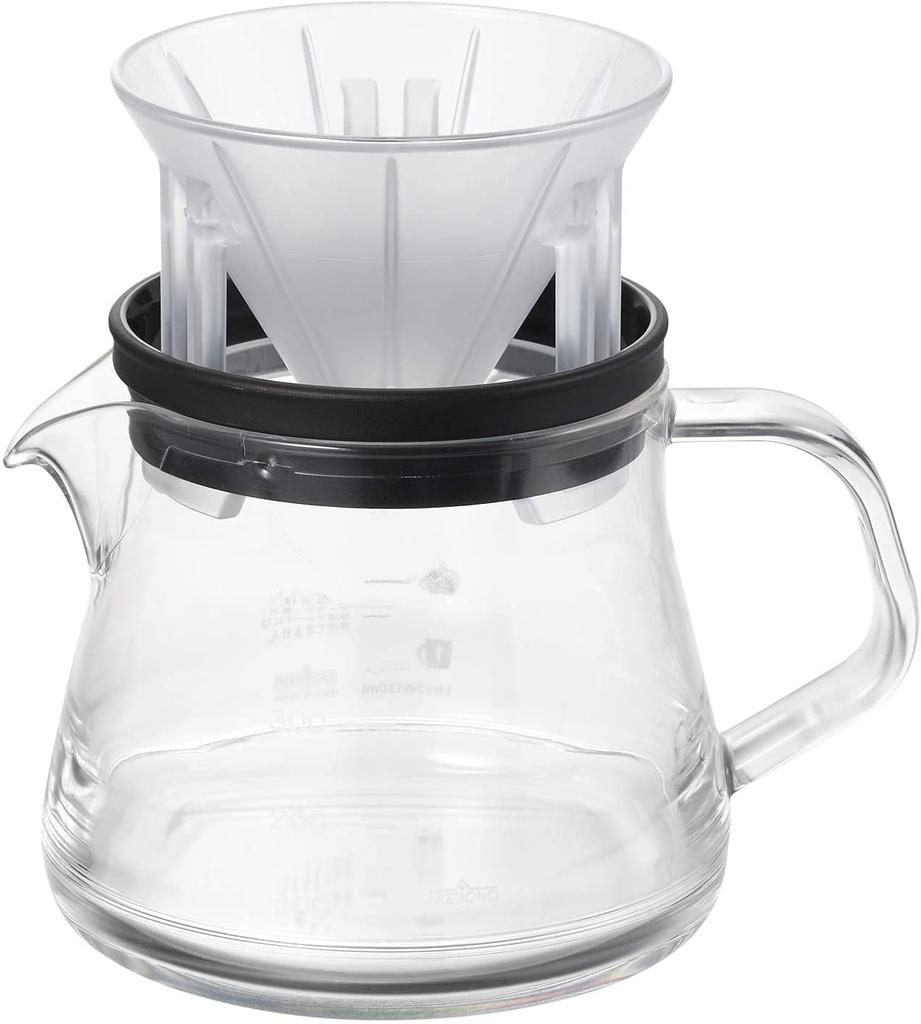 Akebono Sangyo Strong 400 Coffee Server, Compact Dripper Set, Black, 3-Cup Capacity, Made in Japan, Made of Lightweight and Shatter-Resistant Tritan