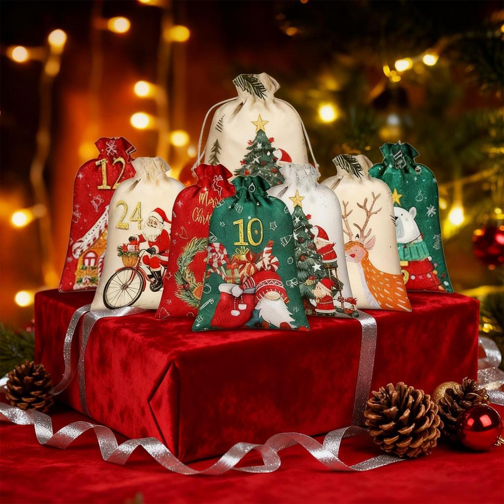 Christmas Candy Bags Countdown Calendar 24 Numbered Pockets Christmas Fabric Storage Bags For Party Birthday Kids Tree Candy