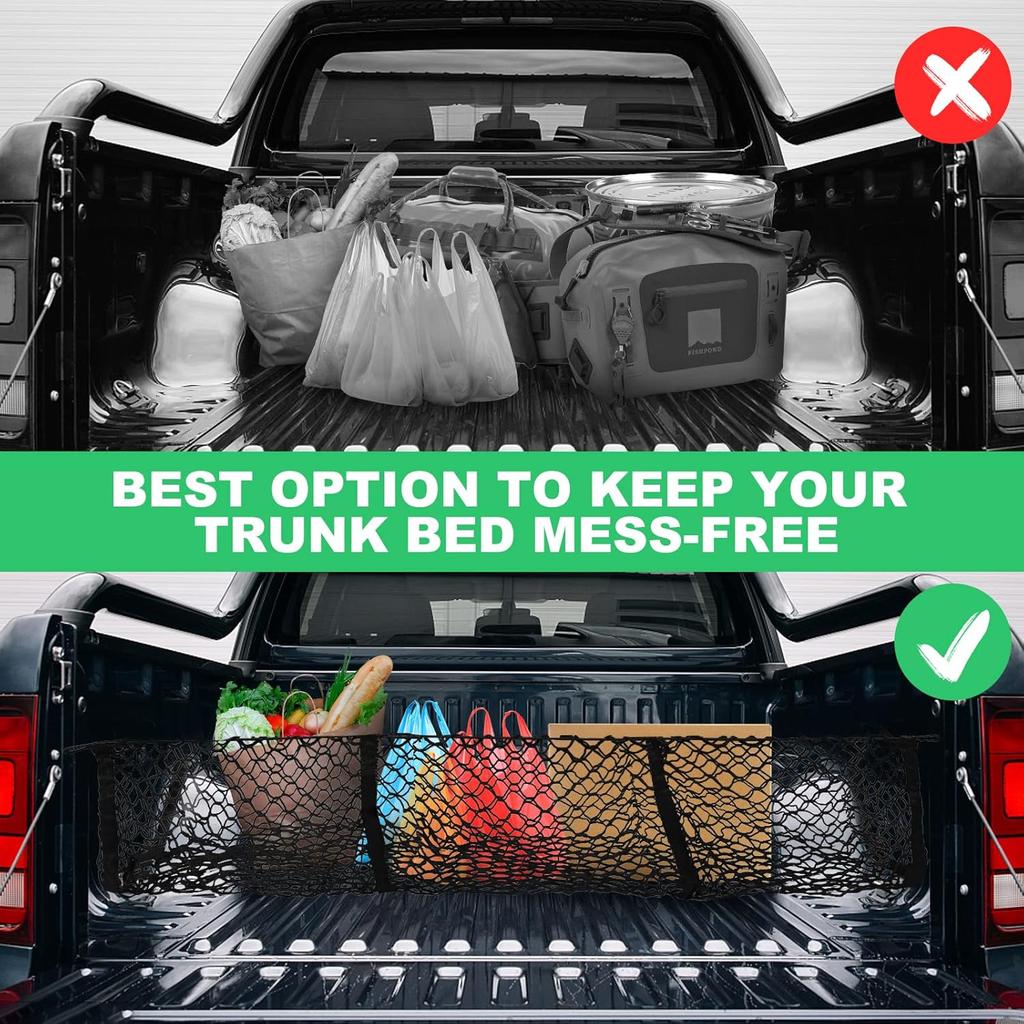 Cargo Net Trunk Bed Organizer For Ford/Dodge/GMC/Chevy Silverado/Toyota/Nissan/Honda Pickup Truck, 59" Longer Mesh Storage Net Grocery Holder Heavy
